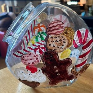 Holiday Candy Jar - Hand-painted Glass Jar. Colorful, Fun Design. No Lid